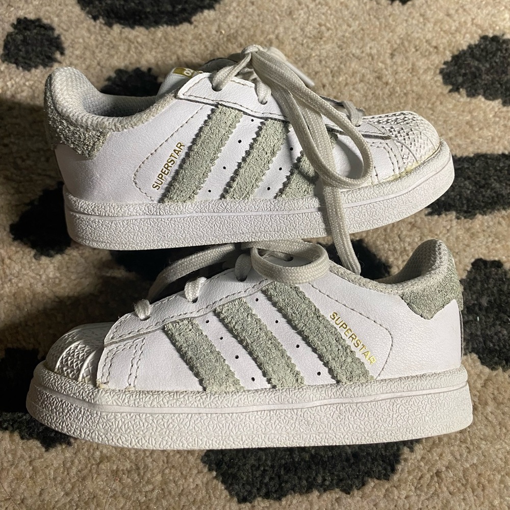 Adidas superstar- white/grey suede- size 6 toddler